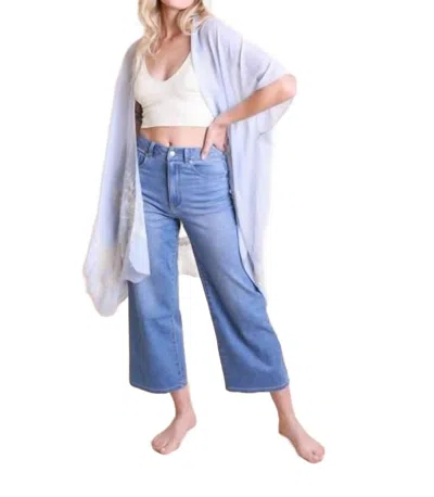 LETO LIGHTWEIGHT FLORAL EMBROIDERED TASSELS BOHO FESTIVAL KIMONO WRAP IN BLUE