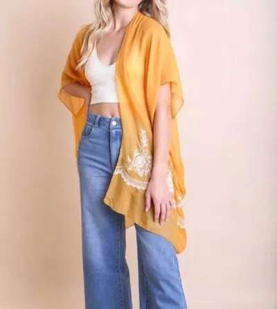 LETO LIGHTWEIGHT FLORAL EMBROIDERED TASSELS BOHO FESTIVAL KIMONO WRAP IN MUSTARD