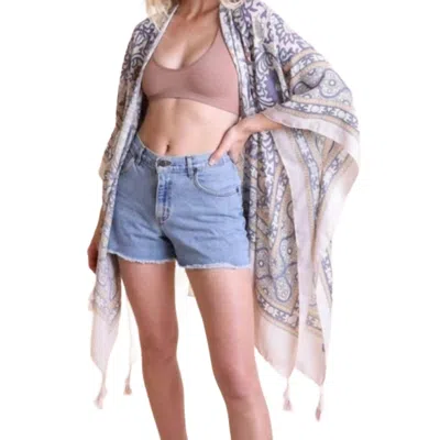 LETO TOUCH OF MOROCCO TAPESTRY TASSEL BOHO KIMONO WRAP SHAWL IN IVORY