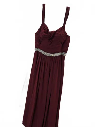LET'S WOMEN'S CHIFFON EVENING GOWN WITH BEADED WAIST DETAIL IN BURGUNDY