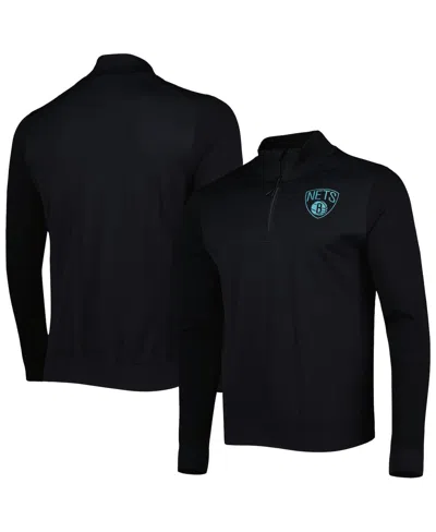 LEVELWEAR MEN'S LEVELWEAR BLACK BROOKLYN NETS NANO ENGINEERED KNIT FABRIC QUARTER-ZIP JACKET