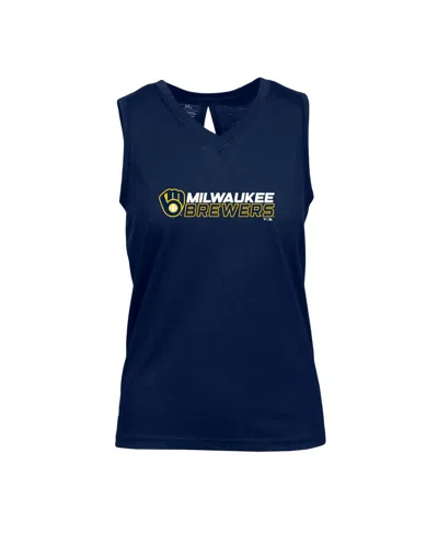 LEVELWEAR WOMEN'S LEVELWEAR NAVY MILWAUKEE BREWERS PAISLEY CHASE V-NECK TANK TOP