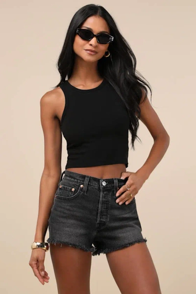 LEVI'S 501 WASHED BLACK HIGH-RISE DENIM CUTOFF SHORTS
