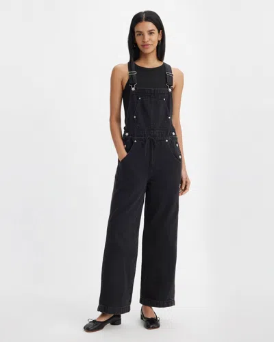 LEVI'S APRON OVERALL WOMEN'S XS BLACK COTTON DENIM LOOSE FIT STRAIGHT LEG JDM203