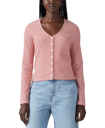 LEVI'S WOMEN'S MUSE RIBBED LONG-SLEEVE BUTTON-UP TOP