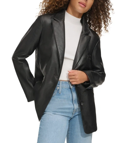 LEVI'S WOMEN'S SINGLE-BREASTED FAUX-LEATHER BLAZER