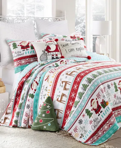 LEVTEX MERRY BRIGHT HO HO HOLIDAYS REVERSIBLE 3-PC. QUILT SET, FULL/QUEEN