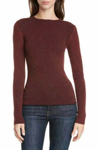 LEWIT TWO TONE WOOL CASHMERE RIBBED PULLOVER IN RED