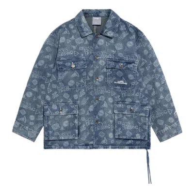 LI-NING Li-Ning Skateboard Series Full Print Washed Denim Jacket 'Light Blue White'