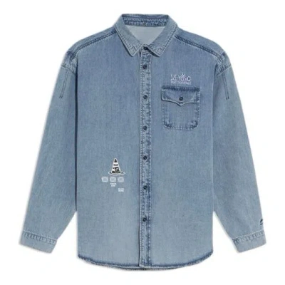 LI-NING Li-Ning Skateboard Series Logo Embroidered Loose Washed Denim Shirt 'Light Blue'