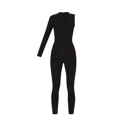 LIA ARAM WOMEN'S BLACK ASYMMETRICAL LONG-SLEEVED JUMPSUIT