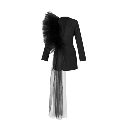 LIA ARAM WOMEN'S BLACK TULLE-DECONSTRUCTED BLAZER
