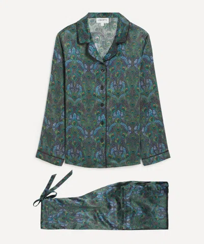 LIBERTY LIBERTY WOMEN'S PEACOCK MANOR RELAXED SILK-SATIN PYJAMA SET