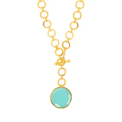 LILA RASA WOMEN'S BLUE / GOLD LONDON BLUE CRYSTAL PENDANT WITH LOOP CHAIN & T-LOCK CLOSURE