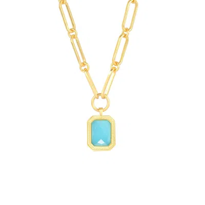 LILA RASA WOMEN'S GOLD / BLUE PAPERCLIP CHAIN RECTANGULAR BAHAMAIN BLUE CRYSTAL