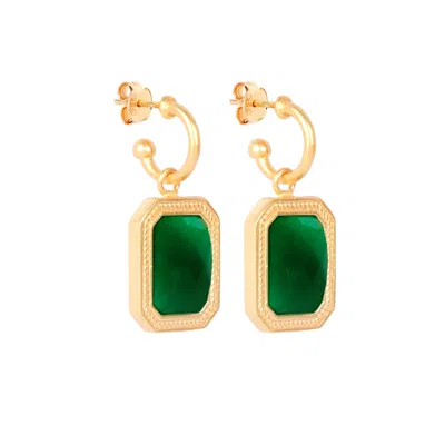LILA RASA WOMEN'S GOLD / GREEN RECTANGULAR EMERALD GREEN CRYSTAL HOOPS