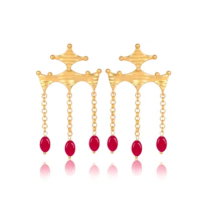 LILA RASA WOMEN'S GOLD / RED RUBY BEAD DROP EARRINGS