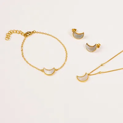 LILA RASA WOMEN'S WHITE MOON MOTHER OF PEARL JEWELLERY SET  EARRING NECKLACE &BRACELET