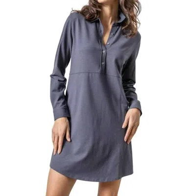 LILLA P LONG SLEEVE SEAMED SHIRT DRESS IN ODYSSEY BLUE