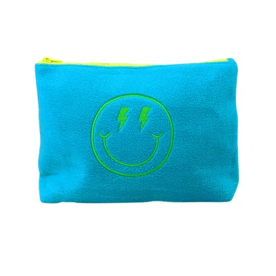 LILLY LOVES WOMEN'S NEON SMILEY BLUE COSMETIC BAG