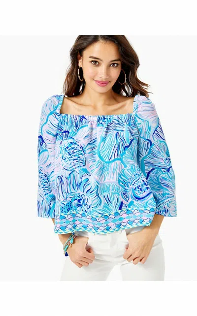 LILLY PULITZER NEU LILLY PULITZER LIZZIE TOP BERMUDA BLAU FISHFUL DENKEN BLAU LILA S M