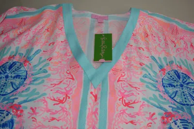 LILLY PULITZER NEU LILLY PULITZER THEA V-AUSSCHNITT KAFTAN KLEID ZINN PINK SOHLE SEAURCHIN
