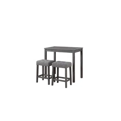 LILOLA HOME LUX GRAY 3 PIECE COUNTER HEIGHT 36" PUB TABLE SET WITH TUFTED GRAY LINEN STOOLS