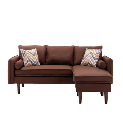 LILOLA HOME MIA BROWN SECTIONAL SOFA CHAISE WITH USB CHARGER & PILLOWS
