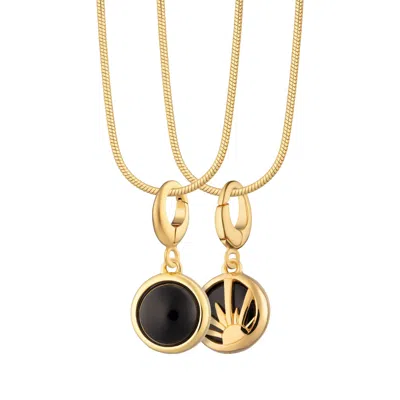 LILY CHARMED WOMEN'S GOLD PLATED BLACK ONYX HEALING STONE NECKLACE WITH ROUND SNAKE CHAIN - PROTECTION CHARM NECK