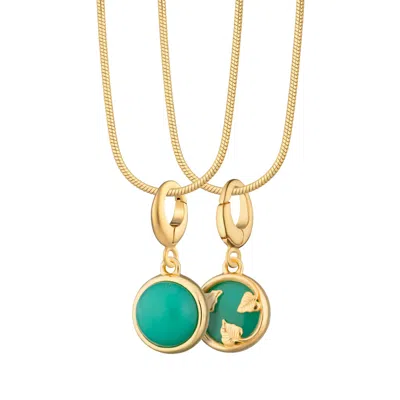 LILY CHARMED WOMEN'S GOLD PLATED CHRYSOPRASE HEALING STONE NECKLACE WITH ROUND SNAKE CHAIN - HAPPINESS CHARM NECK