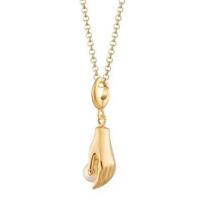 LILY CHARMED WOMEN'S GOLD PLATED HAND AND PEARL CHARM NECKLACE