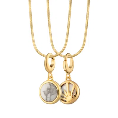 LILY CHARMED WOMEN'S GOLD PLATED HOWLITE HEALING STONE NECKLACE WITH ROUND SNAKE CHAIN - POSITIVE THOUGHT CHARM N