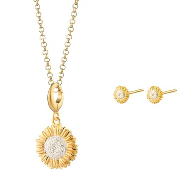 LILY CHARMED WOMEN'S GOLD / SILVER GOLD PLATED SUNFLOWER NECKLACE & STUDS JEWELLERY SET