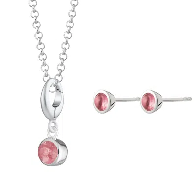 LILY CHARMED WOMEN'S SILVER / ORANGE OCTOBER BIRTHSTONE JEWELLERY SET - PINK TOURMALINE