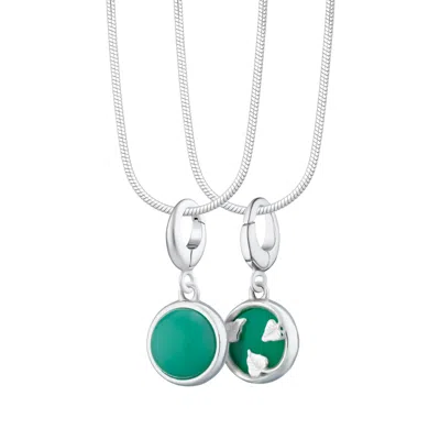 LILY CHARMED WOMEN'S STERLING SILVER CHRYSOPRASE HEALING STONE NECKLACE WITH ROUND SNAKE CHAIN - HAPPINESS CHARM 