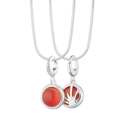 LILY CHARMED WOMEN'S STERLING SILVER ORANGE AGATE HEALING STONE NECKLACE WITH ROUND SNAKE CHAIN - HARMONY CHARM N