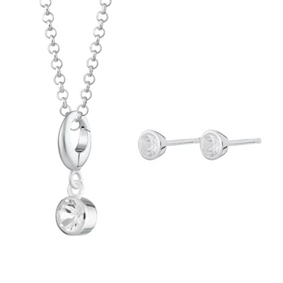 LILY CHARMED WOMEN'S WHITE / SILVER APRIL BIRTHSTONE JEWELLERY SET - WHITE TOPAZ