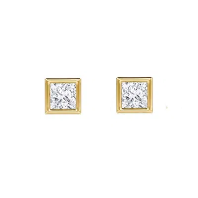 LILY FLO JEWELLERY WOMEN'S GOLD FACET PRINCESS CUT STUD EARRINGS