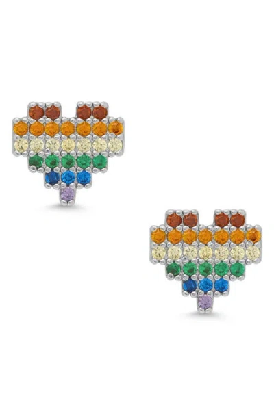 LILY NILY LILY NILY KIDS' RAINBOW CUBIC ZIRCONIA HEART STUD EARRINGS