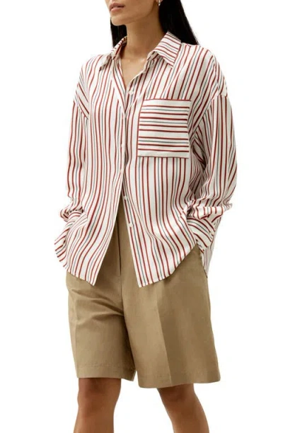 LILYSILK LILYSILK OVERSIZED STRIPED SILK-TWILL SHIRT FOR WOMEN