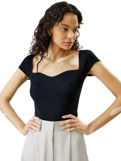 LILYSILK LILYSILK SWEETHEART NECK RIBBED SILK KNIT TOP