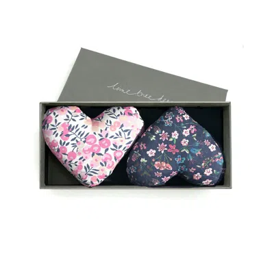 LIME TREE DESIGN BLUE LOVEY DOVEY BOX OF TWO LAVENDER HEARTS - MADE WITH LIBERTY