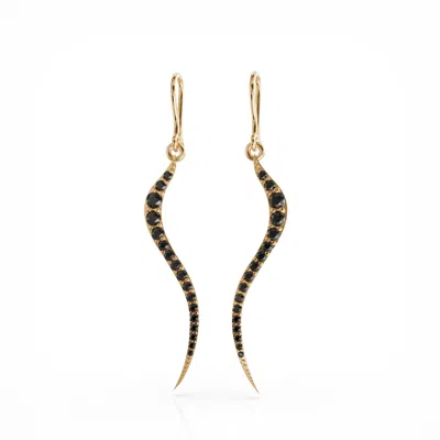 LINDA FIORE WOMEN'S GOLD / BLACK SWIRL EARRINGS GOLD VERMEIL WITH BLACK ONYX CZ