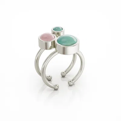 LINDA FIORE WOMEN'S BLUE / SILVER / PINK AURORA RING STERLING SILVER