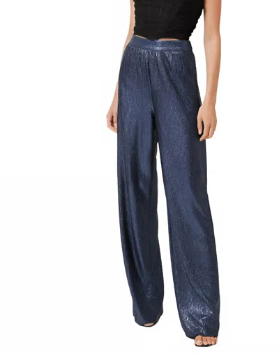 LINE AND DOT HIGH RISE WIDE LEG SEQUIN PANT IN BLUE