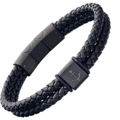 LINK UP LINK UP BRAIDED LEATHER BRACELET WITH STAINLESS STEEL ANCHOR DETAIL