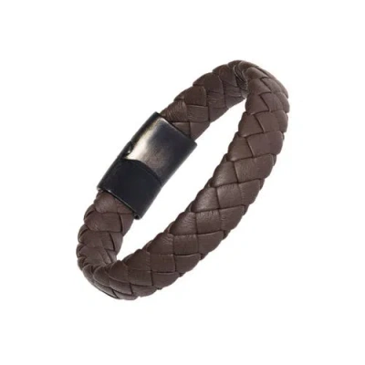 LINK UP LINK UP BRAIDED LEATHER BRACELET WITH STAINLESS STEEL MAGNETIC CLOSURE