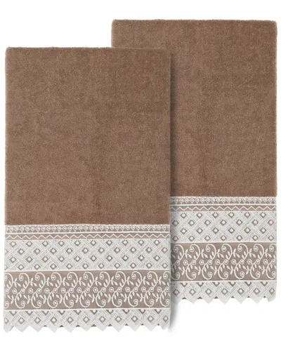 LINUM HOME TEXTILES LINUM HOME TEXTILES 100% TURKISH COTTON AIDEN 2PC WHITE LACE EMBELLISHED BATH TOWEL SET