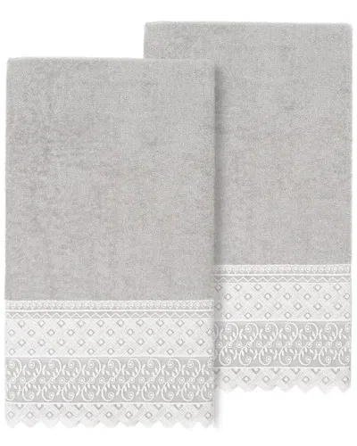 LINUM HOME TEXTILES LINUM HOME TEXTILES 100% TURKISH COTTON AIDEN 2PC WHITE LACE EMBELLISHED BATH TOWEL SET