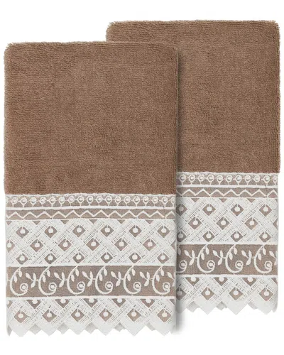 LINUM HOME TEXTILES LINUM HOME TEXTILES 100% TURKISH COTTON AIDEN 2PC WHITE LACE EMBELLISHED HAND TOWEL SET